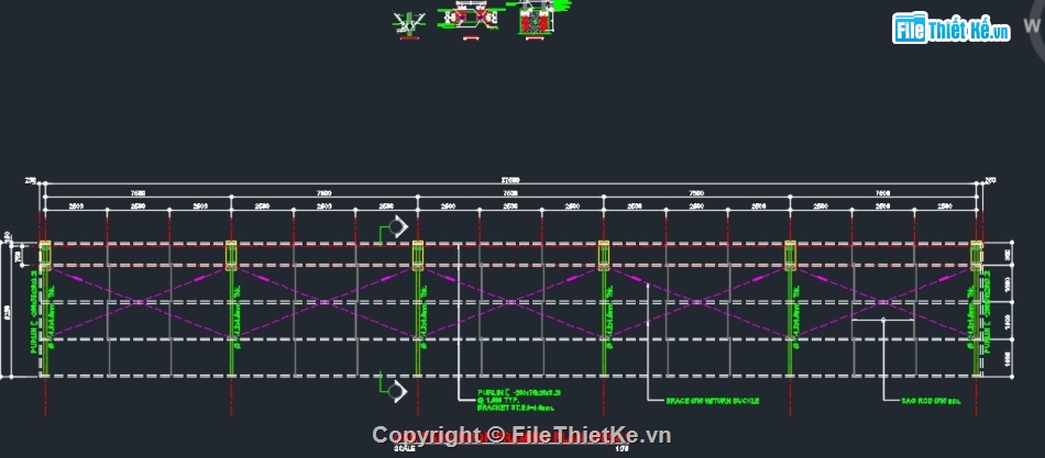 Nhà để xe 5.25x37.5m,Cad nhà để xe,File cad nhà để xe,Bản vẽ cad nhà để xe,Su nhà để xe